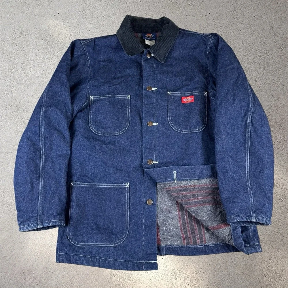 Vintage Dickies Denim Chore Jacket Men's Medium Blanket Lined Work Barn Coat